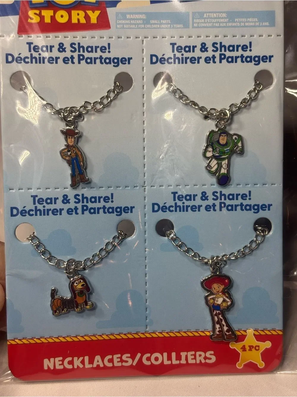 4 New Toy Story Kids Silver Charm Necklaces - Blue Packaging